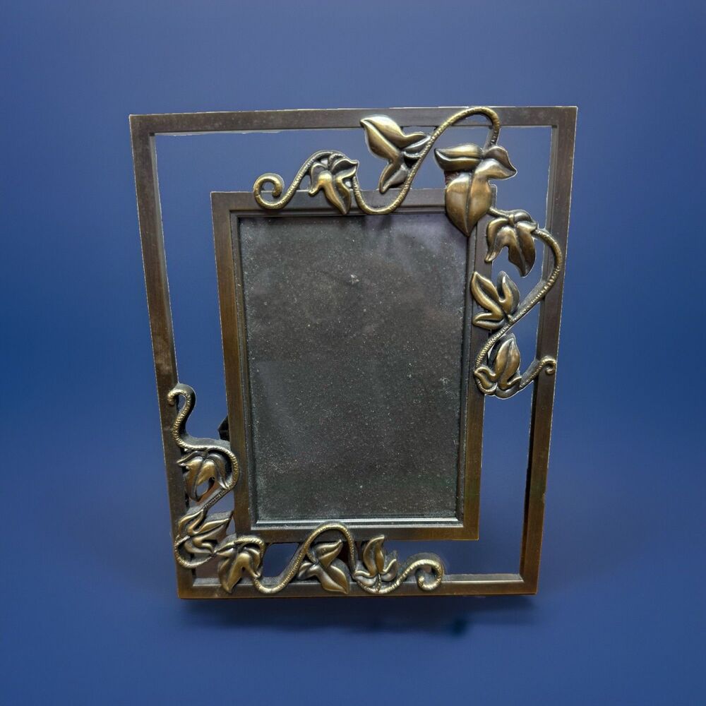 The Watson Gallery 3.5x5 Vintage Metal Photo Frame Art Nouveau Leaves Bronze